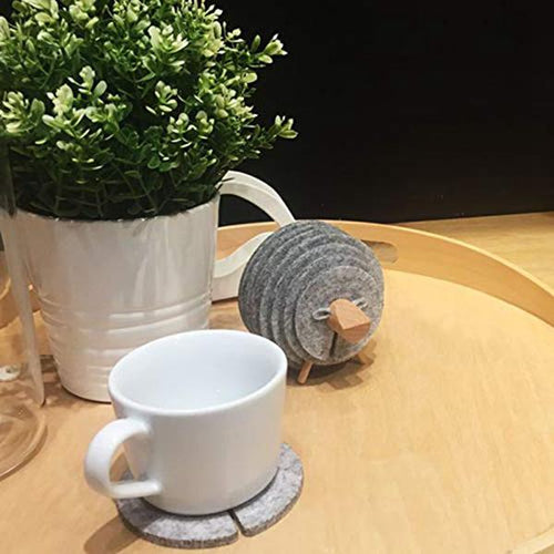 Wood Coasters and Sheep-Shaped Coaster Holder